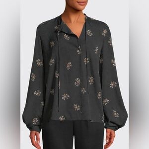 Vince‎ Tossed Bouquet Tie-Neck Blouse Black S